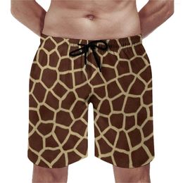 Men's Shorts Board Brown Giraffe Fashion Beach Trunks Animal Print Males Fast Dry Sports Fitness Plus Size Short Pants