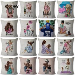 Mom Linen Pillow Case Mother and Baby Cushion Cover Family Car Decoration Super Dad Mother's Day Gift 45 45cm272V