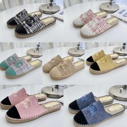 Chanells Espadrilles Channel Women Tweed Designers Sandals Luxurys Brands Canvas Shoes Ladies Flat Beach Half Slippers Cap Toe Slides Mule Loafers Fisherman Canva