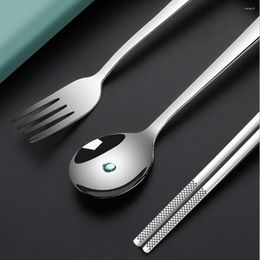 Dinnerware Sets Stainless Steel Travel Utensils With Case Dark Green Chopsticks Spoon And Fork Set Include