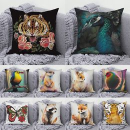 Pillow Case 45 45cm Animal Tiger Bird Print Pattern Cushion Cover Home Living Room Sofa Decoration Square Pillowcase 230809