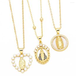 Pendant Necklaces Blue Zircon Our Lady Of Aparecida For Women Copper CZ Crystal Virgin Mary Religious Jewellery Gifts Nken60