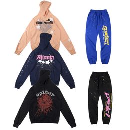 sp5der hoodie spider hoodie pink hoodie graphic designer hoodies Puff Print Sweatpants Set Thickened Terry cloth Athleisure Hot Stamping Foam Printing oversize b1