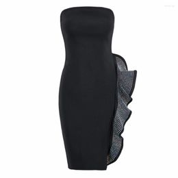 Casual Dresses Stretchy Strapless Black Dress Women's Vintage Sequin Beaded Embellished Sexy Slim Bodycon Bandage Party