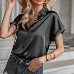 Women's Blouses Summer Satin Silk Shirts Loose Fashion Women Short Sleeve Tops Mujer Buttons Office Lady Clothing Elegant