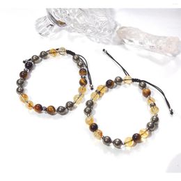 Strand Lii Ji Citrine Tiger Eye Pyrite 8mm Stainless Steel Adjustable Bracelet For Male Jewellery