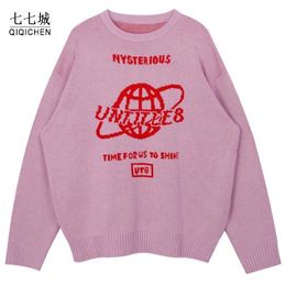 Men's Sweaters Street Sweater Women Earth Letter Harajuku Kniting Tops Loose Warm Pullover Autumn Winter Japanese Girl Pullover Sweater 230809