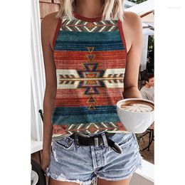 Women's Tanks Summer Womens Western Tank Tops Loose Fit Cute O Neck Sleeveless Ethnic Style Geometric Printed T Shirts S-XXL