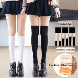 Socks Hosiery Winter women's tight double layer warm velvet with buttons thick wool detachable false knees pantyhose Z230810