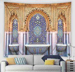 Tapestries 3D Moroccan Art Architectural Tapestry Islamic Retro Geometric Pattern Wall Hanging Living Room Bedroom Home Wall Decor Blanket R230810