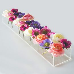 Vases Clear Acrylic Flower Rectangular Rose Gift Box DIY Handmade Eternal Vase For Dining Table Wedding Decoration 230810