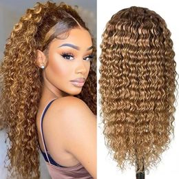 Lace Front Wig 30Inch Curly Human Hair Wigs Brazilian Coloured Transparent Deep Wave Wig 4x4 Lace Closure Wigs for Women