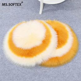 Carpets MS.Softex Plush Fur Cushion Patchwork Artificial Rug Bedroom Chair Anti Slip Mat Round Area Fluffy Carpet