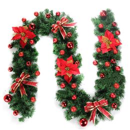 Other Event Party Supplies 270cm Artificial Christmas Garland Wreath Pine Tree Rattan Decoration Hanging Ornament LED Flower String Stair Corridor Lights 230809