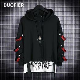 Mens Hoodies Sweatshirts Sweatshirt Autumn Casual Black Techwear Hip Hop Harajuku Hoodie Men Ribbons Patchwork Japanese Streetwear Darkwear 230809