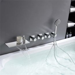 Brass Waterfall Bathtub Faucet Bathroom Shower Faucets set Black Tap Wall Mounted For bath Taps Hot and Cold Water Mixer Valve