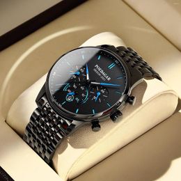 Wristwatches Multi Functional Men's Watch Ultra-thin Fashion Korean Quartz Sports Chronograph Waterproof Luminous