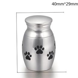 Chains Steel Tone Mini Metal Urns 40mm 29mm Dog Print Small Ash Container Pet Memorial Cremation Can/Urns/Jar