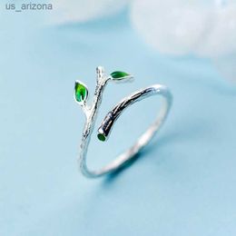 Green Leaves Tree Branch Opening Rings for Women Stainless Steel Leaf Tree Branch Ring Wedding Christmas Aesthetic Jewerly Bff L230620