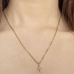 Pendant Necklaces Cross Micro Pave Zircon For Women Simplicity Jewelry Stainless Steel Chain Gold Color Choke Necklace Fashion