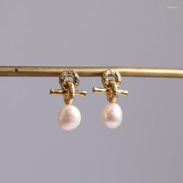 Dangle Earrings Women Gold Plated Nutural Real Freshwater Pearl Drop