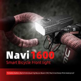 Bike Lights Enfitnix New Navi1600 Smart Headlights USB Rechargeable Road Mountain Bike Light Smart Night Warning Light IP6X Waterproof HKD230810