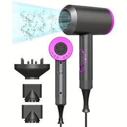 1800W Professional Ionic Hair Dryer - 3 Heat/2 Speed/Cold Settings, Negative Ion Technology, 2 Nozzles & 1 Diffuser - Perfect for Home, Salon & Travel!