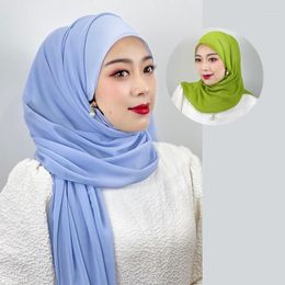 Ethnic Clothing Muslim Zipper Headscarf Ladies 11 Color Shawl Chiffon Robe Dress Solid Beautiful Scarf Arab Islamic Hijab 71 180