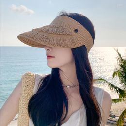 Berets Korean Hat Female Niche High Sense Summer Straw Outdoor Travel Sun Protection Air Top