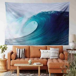 Tapestries Wave Tapestry Ocean Waves Theme Wall Hanging Blue Sea Tapestries Hawaii Wall Blanket Cloth Home Bedroom Living Room Dorm Decor R230810