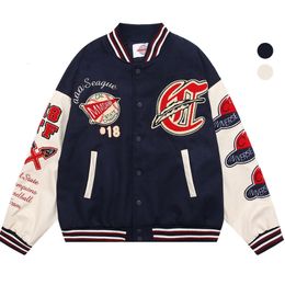 Mens Jackets Patchwork Varsity Letter Embroidery PU Baseball Jacket Men Hip Hop Streetwear College Harajuku Oversized Bomber Coats 230810