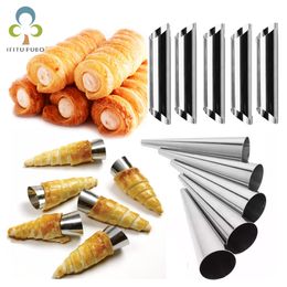 Baking Moulds 61224pcs Kitchen Stainless Steel Cones Horn Pastry Roll Cake Mold Spiral Baked Croissants Tubes Cookie Dessert Tool ZXH 230809