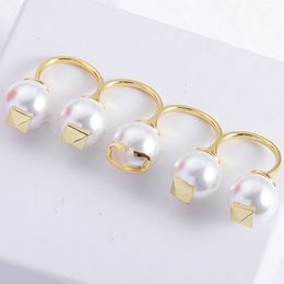 Double Pearls Open Ring Set Women Classic 18K Gold-Plated Simple Pearl Ring Luxury Fancy Classy Personalized Accessories