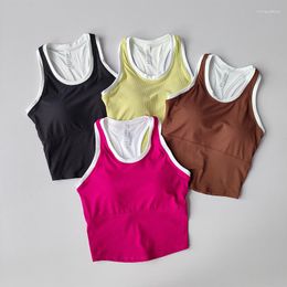 Yoga Outfit Nude Vest Tank Top Wearing Female Thread H-shaped Sports Bras Suit Running Integrated Fitness With Chest Pads