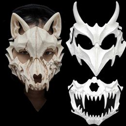 Skull Party Mask Demon Werewolf Tiger Skull Half Face Cover Mask Halloween Dance Prom Cosplay Costume Eyewear Prop Carnival Mask HKD230810