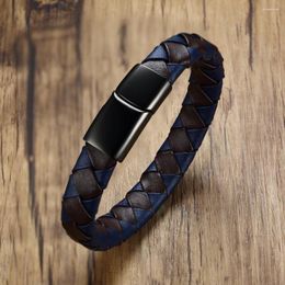 Charm Bracelets Rocked Men's Two Tone Braided Leather Bracelet Bangle With Stainless Steel Clasp 210cm Length