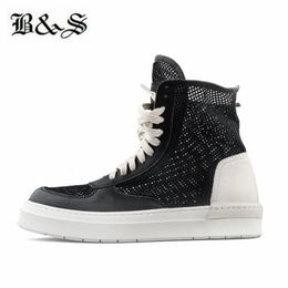 Boots mesh breathable flat sneaker genuine leather summer high top luxury designer hip hop street 230810