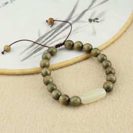 Strand Natural Hetian Jade Green Sandalwood Buddha Beads Beaded Braid Weave Bracelets For Women Men Couple Fine Mala Unisex Jewelry