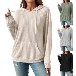 Women's Hoodies Knit Hooded Pocket Sweatshirt Stretch Shirt Long Sleeve Tee For Women