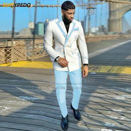 Men's Suits Blazers Sky Blue Fashion Men Suit Set Casual Activities Blazer Pants Two Pieces Wedding Groomsman Tailormade Slim Fit Elegant Outfits 230809