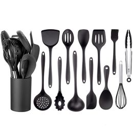 Cooking Utensils Black Set NonStick Cookware Silicone Kitchenware Tool Spatula Ladle Egg Beaters Shovel Kitchen Accessories 230809