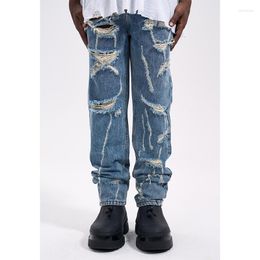 Men's Jeans High Street Wash Personality Scratch Rip Stylish Men Slim Fit Casual Retro Skinny Trend For