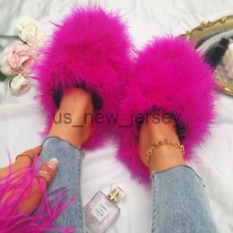 Slippers New Faux Fox Fur Slippers Women's Furry Warm Flip Flops Fullfy Raccoon Fur Slides Flat Comfortable Home Shoes Plus Size Couple J230810