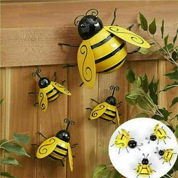 Decorative Objects Figurines 4PCSSET Decorative Metal Art Bumble Bee Backyard Garden Accent Wall Ornament 230809