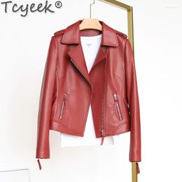 Women's Leather Red Jacket Women 2023 Real Sheepskin Coat Jackets Spring Autumn Biker Casaco Feminino Gxy43