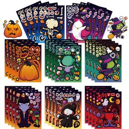 Kids Toy Stickers 8 16Sheets Halloween Puzzle Make a Face Games Ghost Witch Kids Jigsaw Children Education DIY Toys Party Gifts 230810
