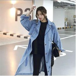 Women's Trench Coats Women Autumn Spring Denim Coat Outerwear Ladies Vintage Long Female