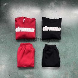 Men's Tracksuits 2023 New Drama Foam Set Men's Sweater Tracksuits Original England Design Hooded Hoodie Red and Black Suits J230810