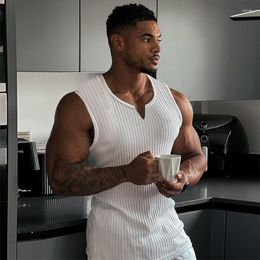 Men's Tank Tops 2023 Summer Sports Fitness Mens Fashion Solid Ribbed V Neck Camisole Men Leisure Sleeveless Training Streetwear