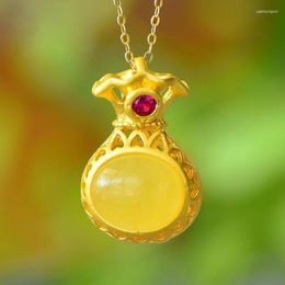 Pendants Natural Yellow Amber Necklace Women Healing Gemstone Fine Jewellery Genuine Baltic Ambers Lucky Money Bags Pendant Necklaces